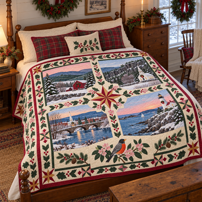 Connecticut Christmas Windows TD271026035 Quilt Blanket — bed mockup