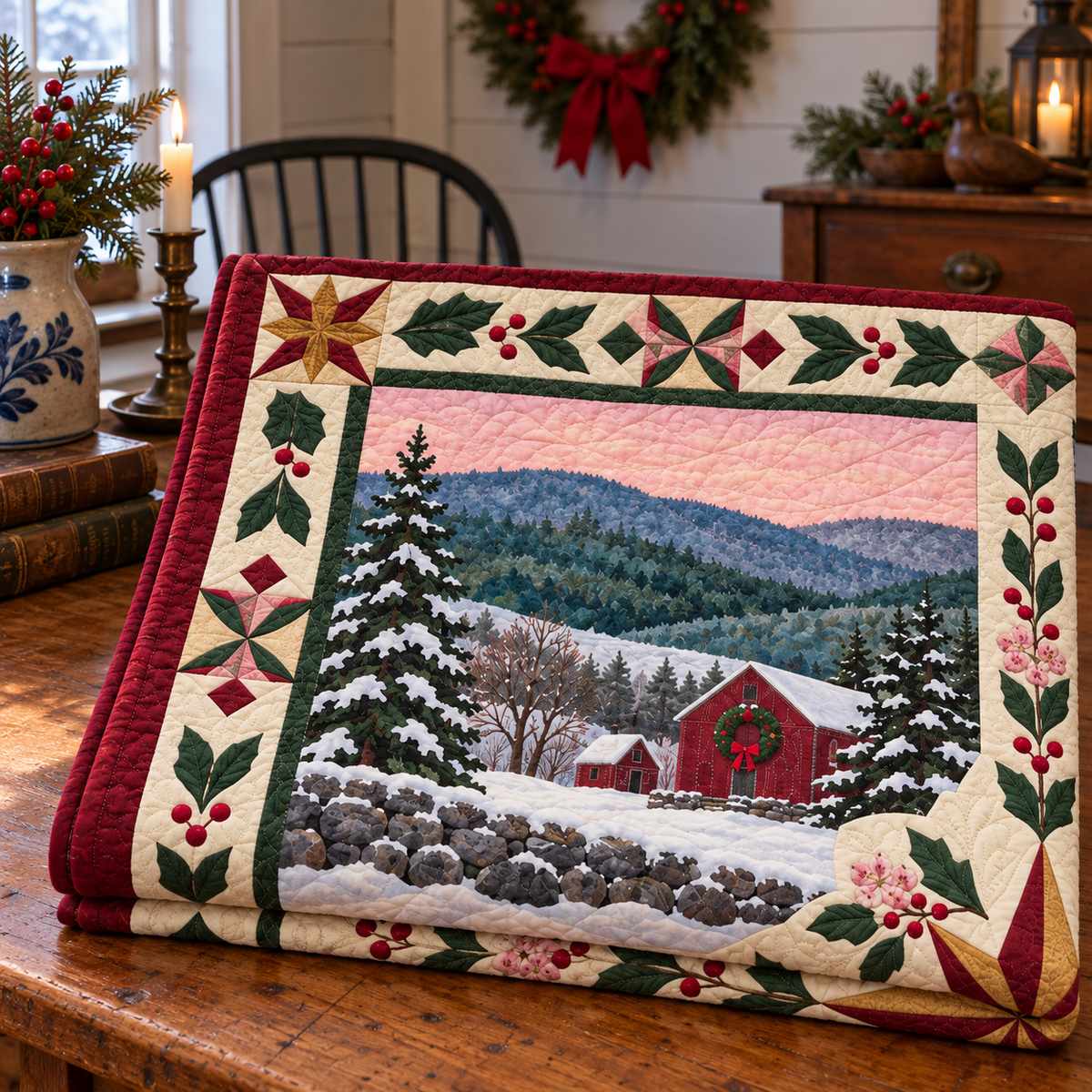 Connecticut Christmas Windows TD271026035 Quilt Blanket — folded mockup