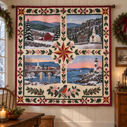 Connecticut Christmas Windows TD271026035 Quilt Blanket — hanging mockup