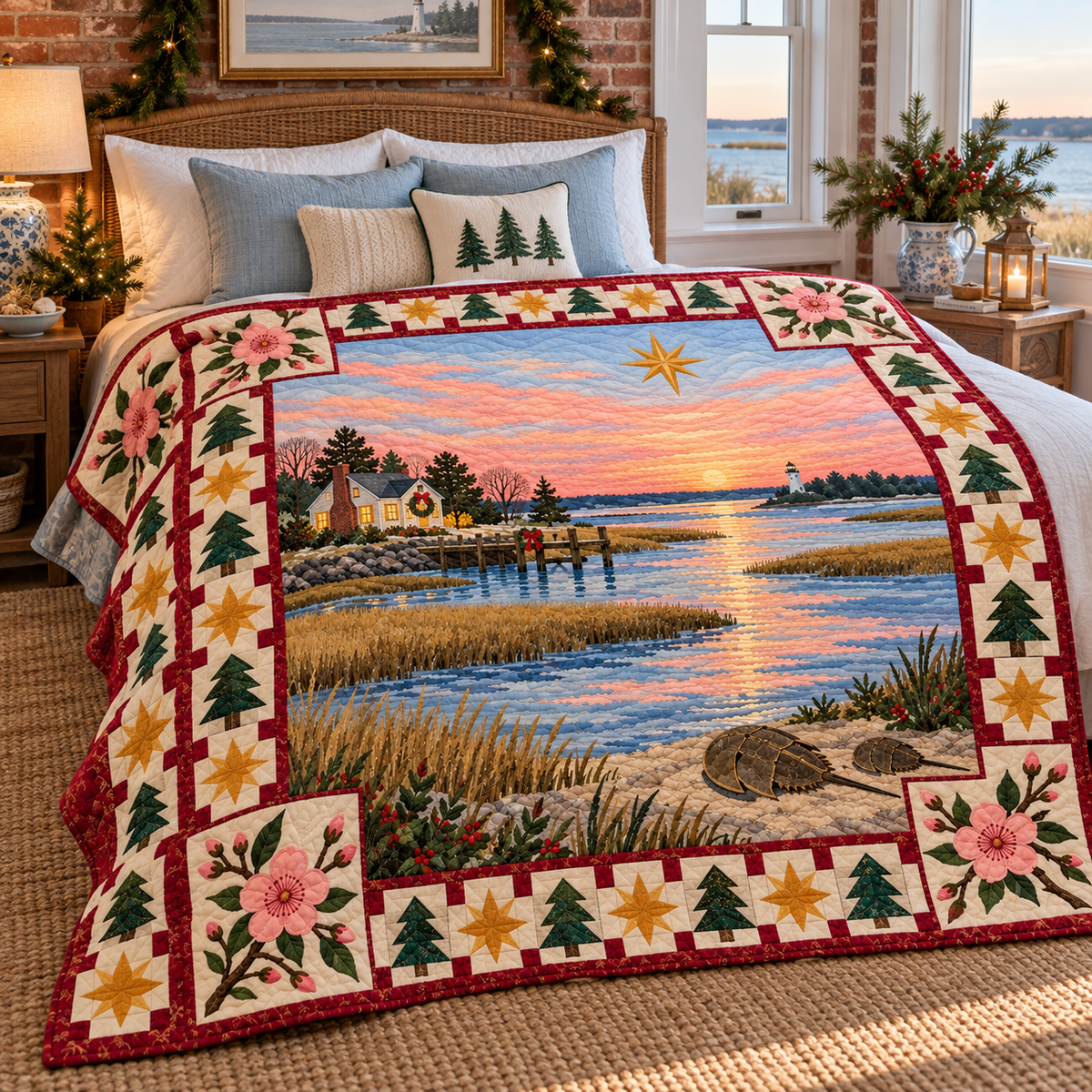 Peach Blossom Waterways Christmas Eve TD271026036 Quilt Blanket — bed mockup