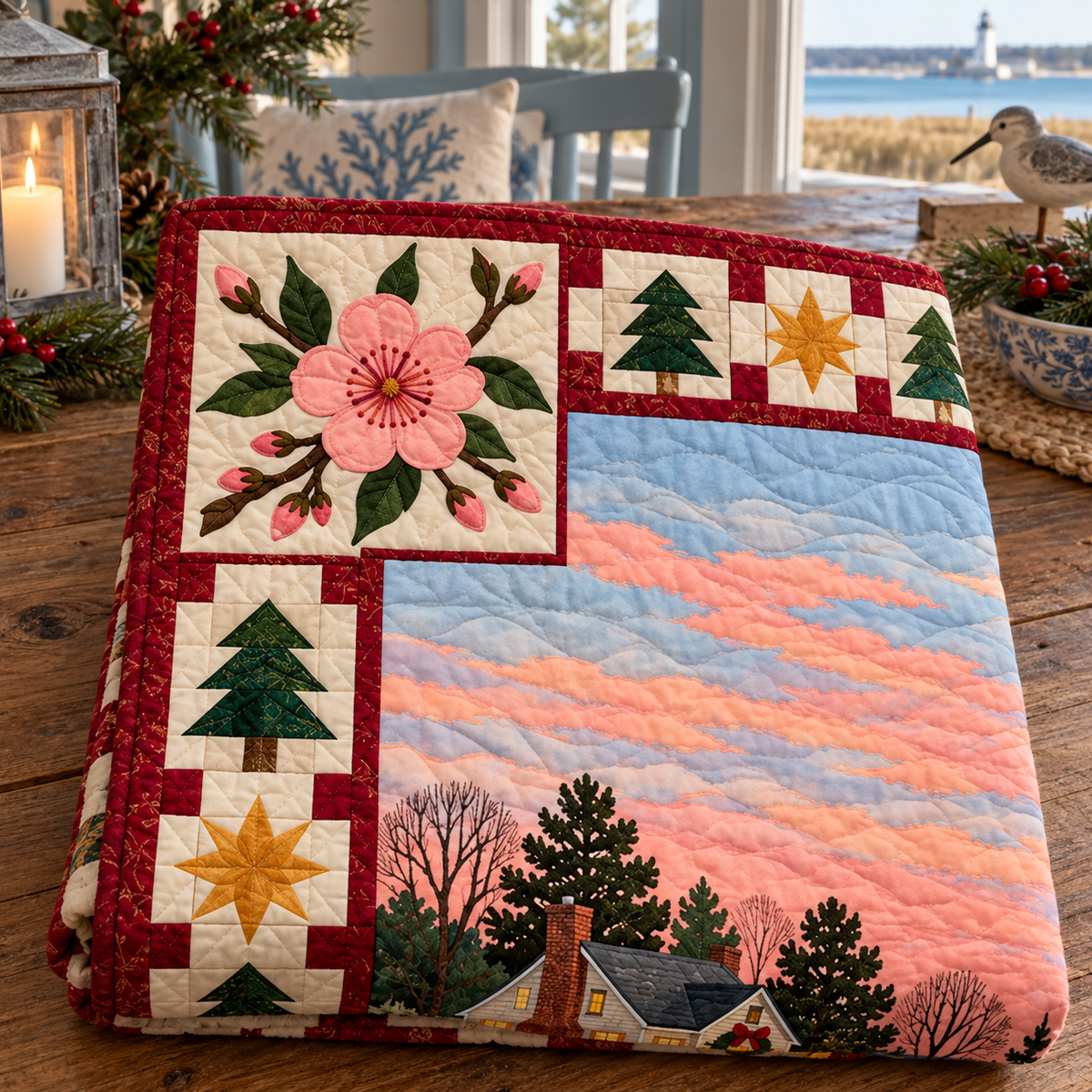 Peach Blossom Waterways Christmas Eve TD271026036 Quilt Blanket — folded mockup