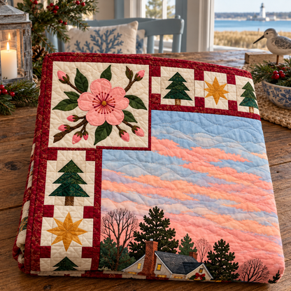 Peach Blossom Waterways Christmas Eve TD271026036 Quilt Blanket — folded mockup