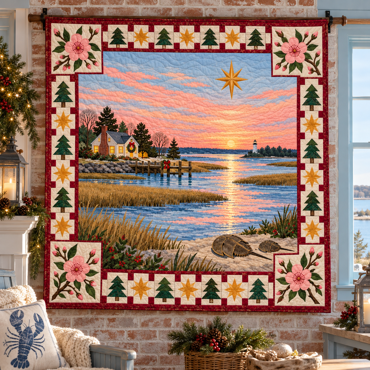 Peach Blossom Waterways Christmas Eve TD271026036 Quilt Blanket — hanging mockup