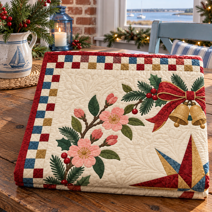 Peach blossom Christmas Wreath TD271026037 Quilt Blanket — folded mockup