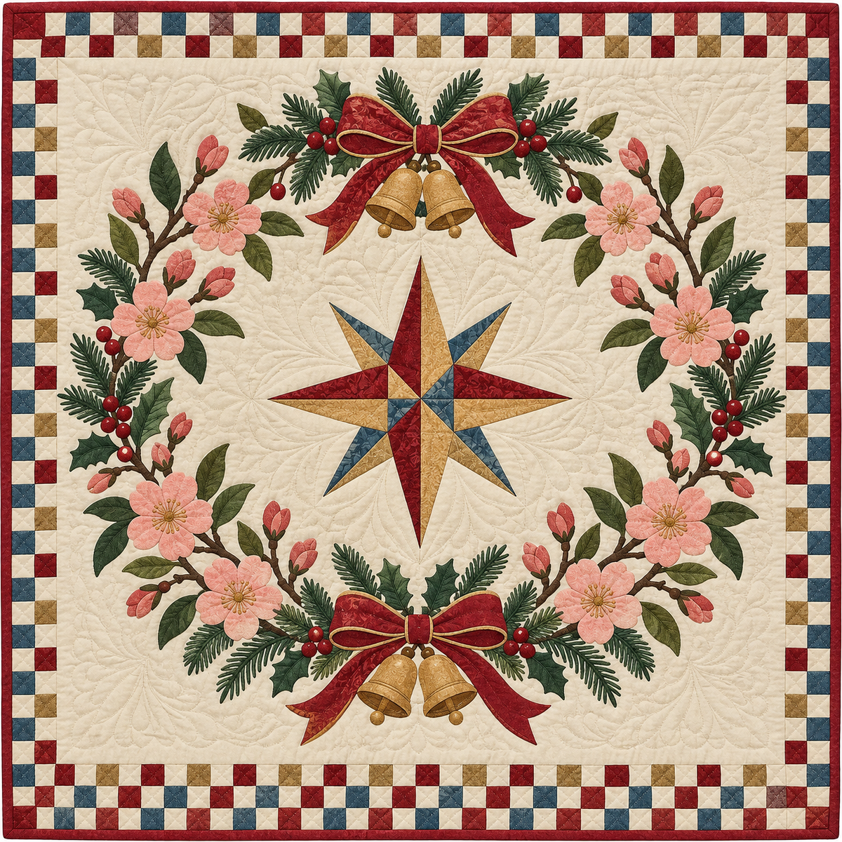 Peach blossom Christmas Wreath TD271026037 Quilt Blanket — original design