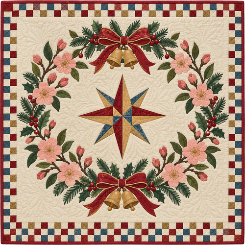 Peach blossom Christmas Wreath TD271026037 Quilt Blanket — original design