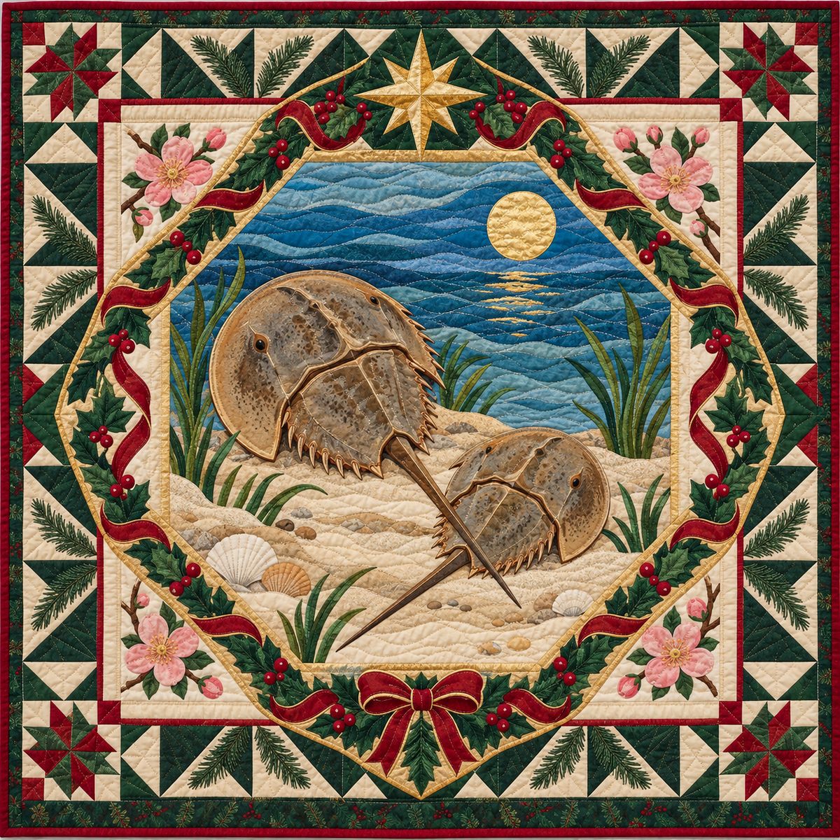 Bay Moon and Horseshoe Christmas Star TD271026038 Quilt Blanket — original design