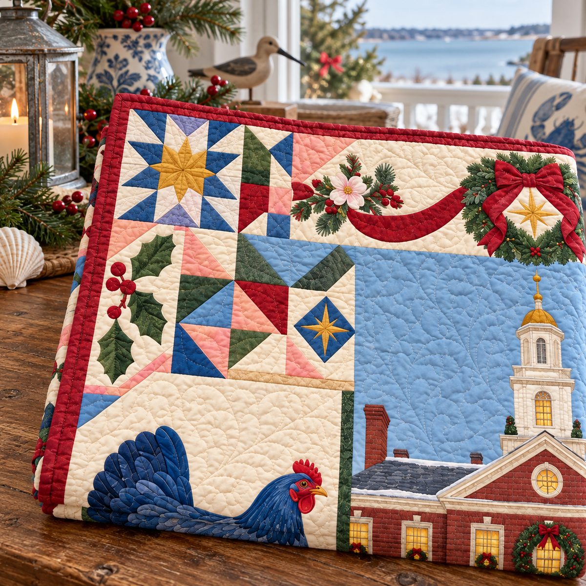 First State Courtyard Christmas Homecoming TD271026039 Quilt Blanket — folded mockup