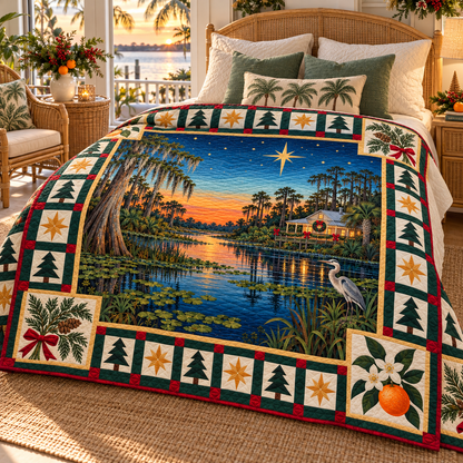 Citrus and Cypress Christmas Eve TD271026041 Quilt Blanket — bed mockup
