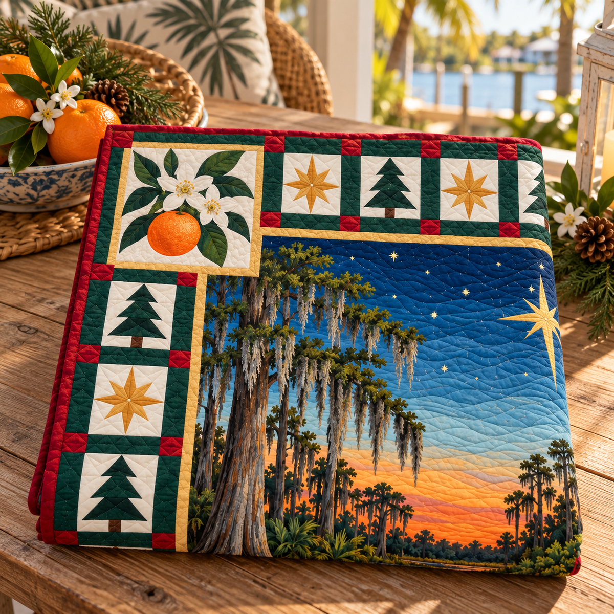 Citrus and Cypress Christmas Eve TD271026041 Quilt Blanket — folded mockup