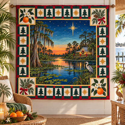 Citrus and Cypress Christmas Eve TD271026041 Quilt Blanket — hanging mockup