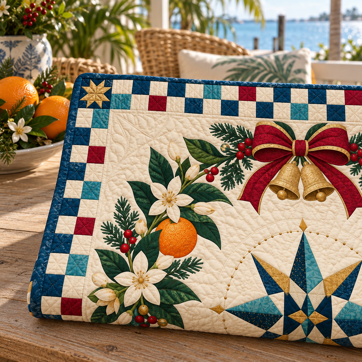 Orange blossom Christmas Wreath TD271026042 Quilt Blanket — folded mockup