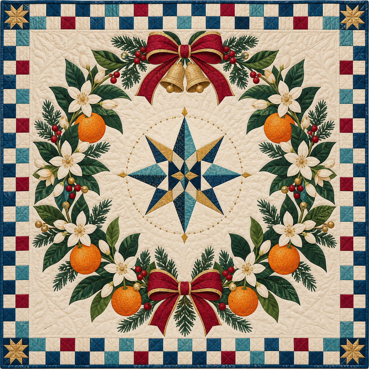 Orange blossom Christmas Wreath TD271026042 Quilt Blanket — original design