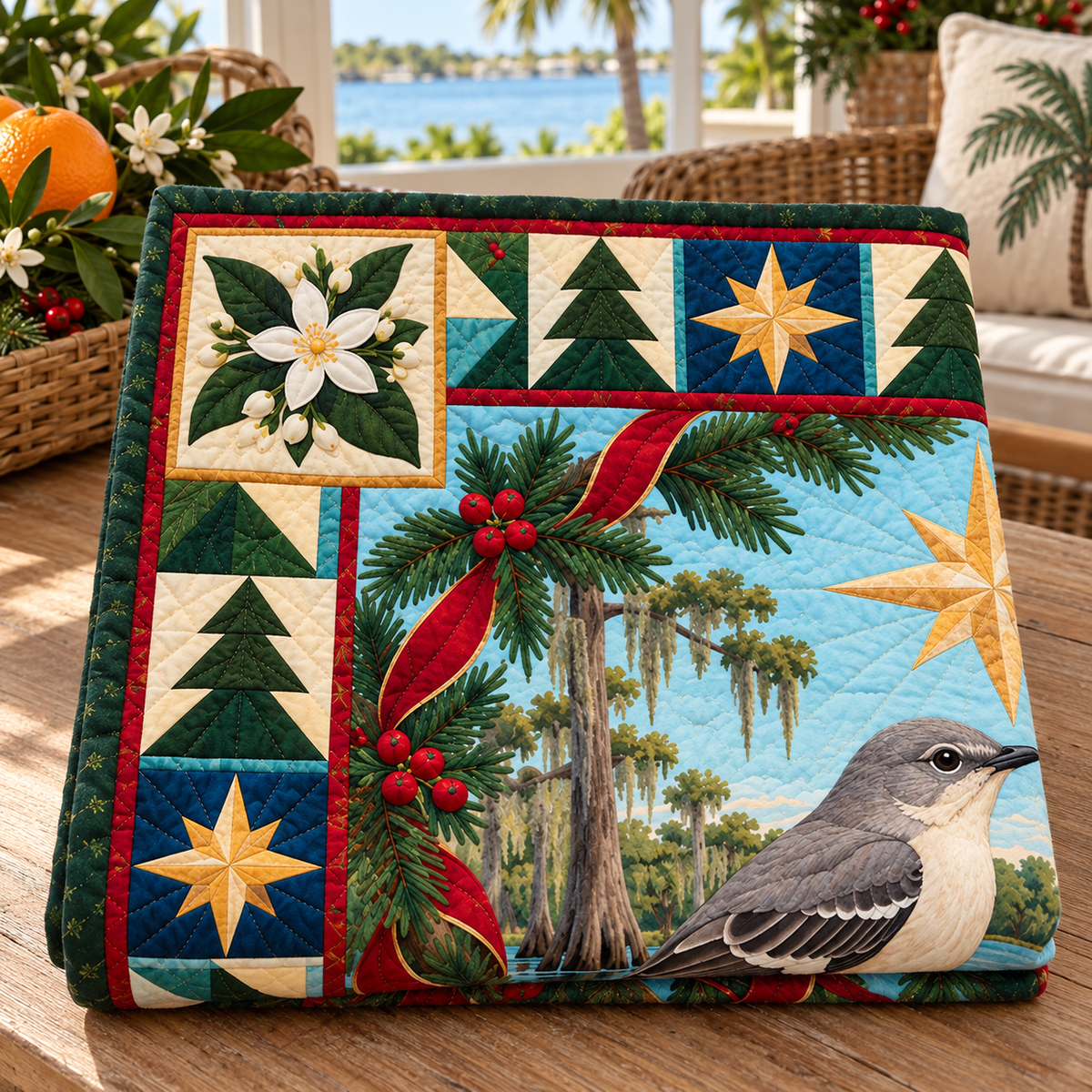 Cypress Morning Song Christmas Star TD271026043 Quilt Blanket — folded mockup
