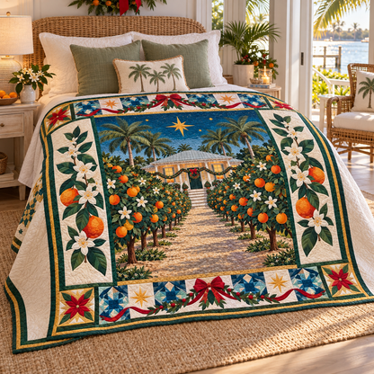 Citrus Courtyard Christmas Homecoming TD271026044 Quilt Blanket — bed mockup