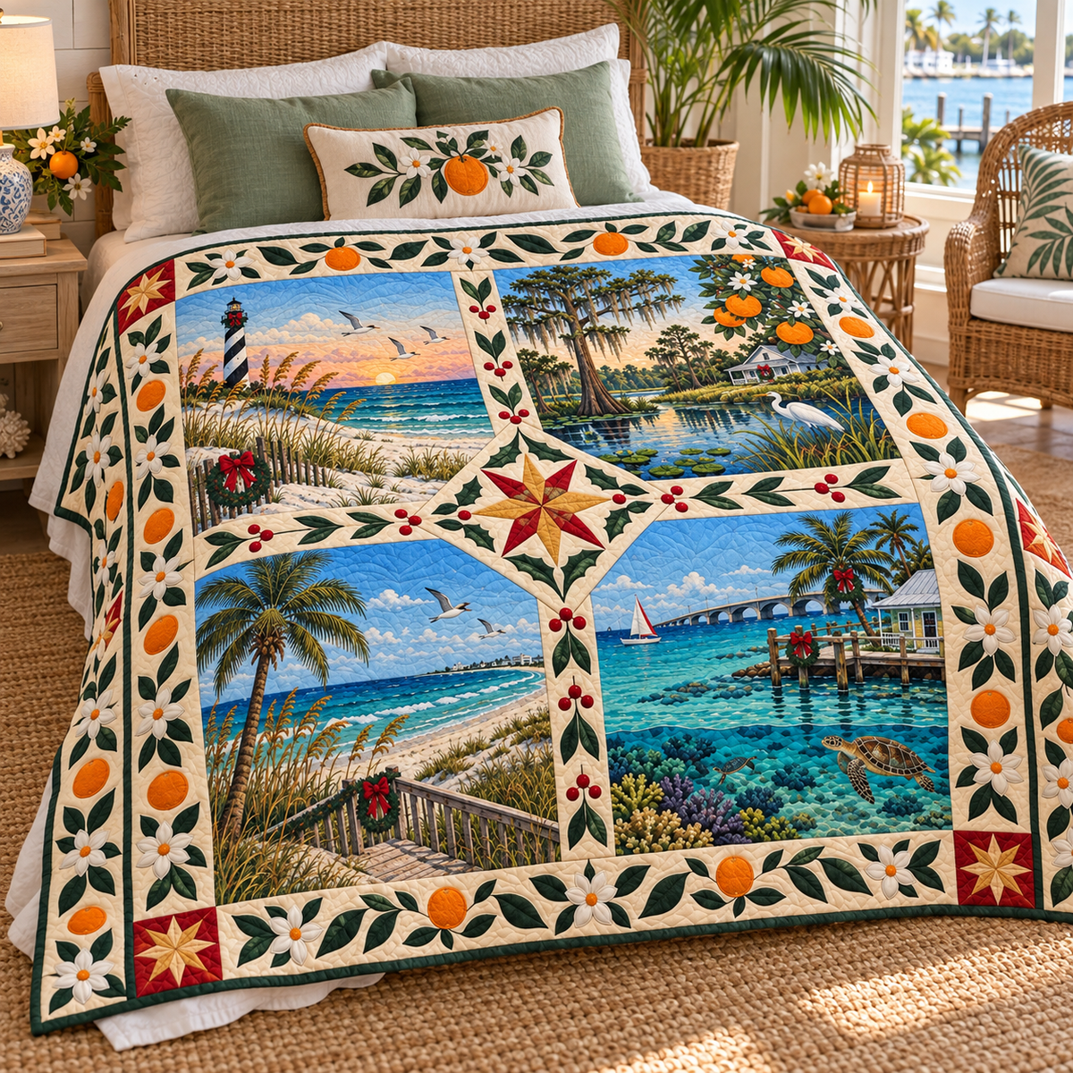 Florida Christmas Windows TD271026045 Quilt Blanket — bed mockup