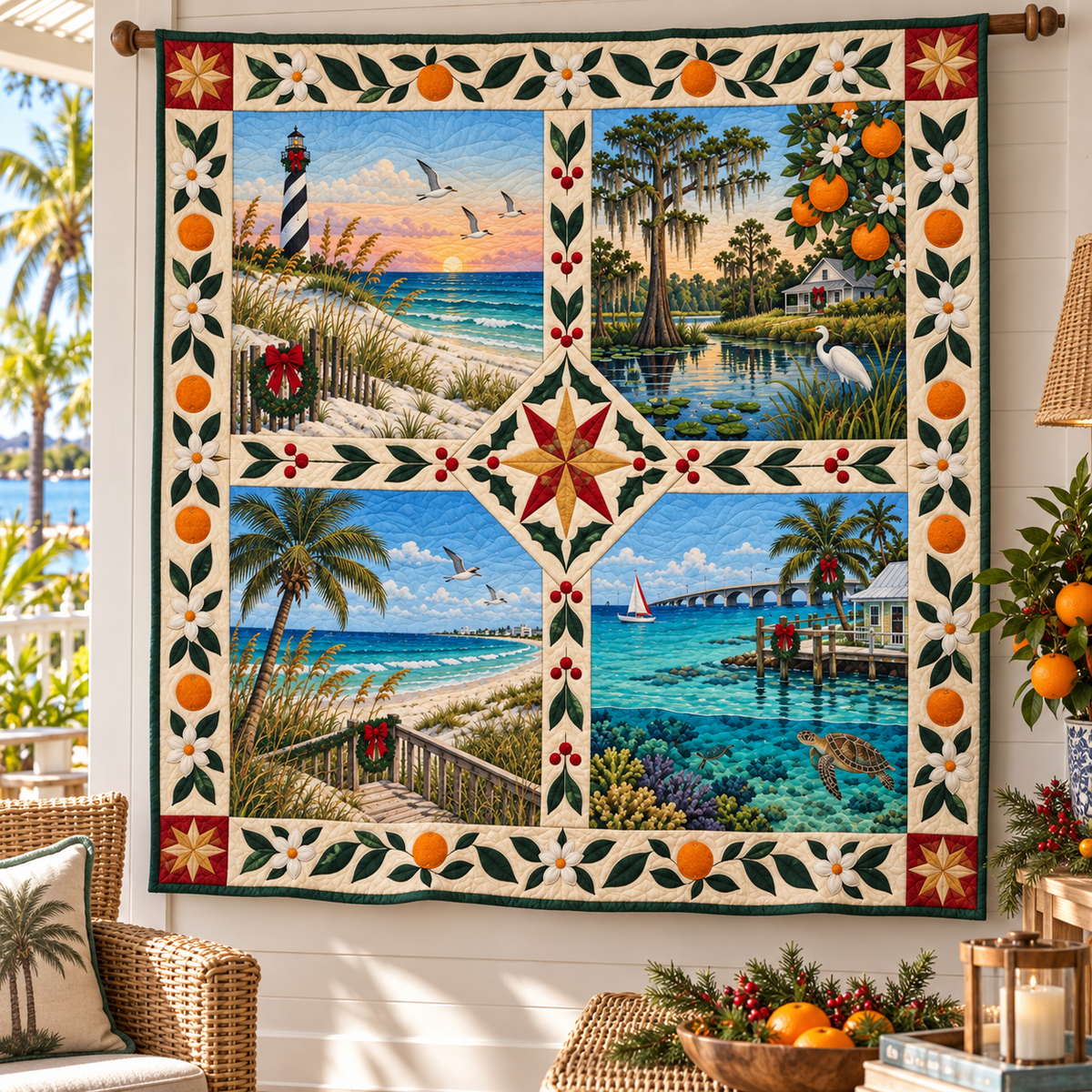 Florida Christmas Windows TD271026045 Quilt Blanket — hanging mockup