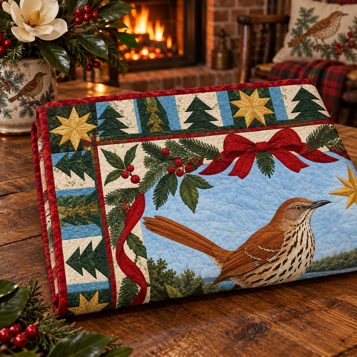 Thrasher at the Shoals Christmas Star TD271026048 Quilt Blanket — folded mockup