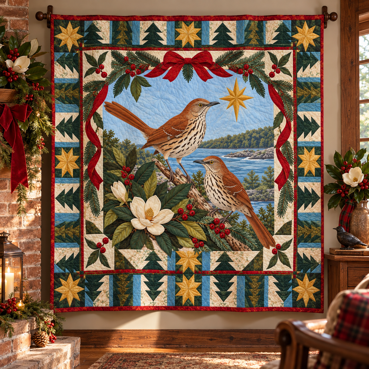 Thrasher at the Shoals Christmas Star TD271026048 Quilt Blanket — hanging mockup