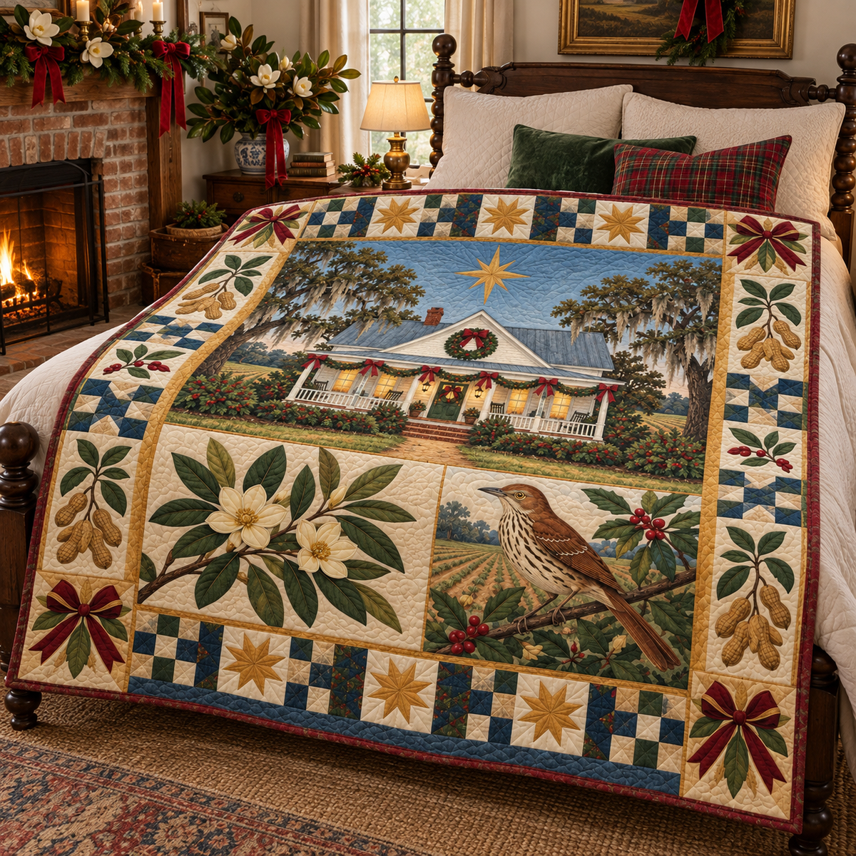 Plains Garden Patch Christmas Homecoming TD271026049 Quilt Blanket — bed mockup