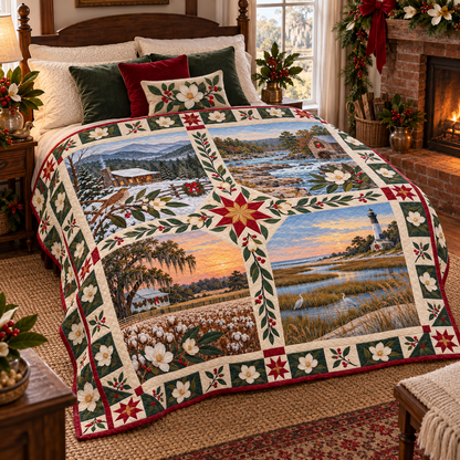 Georgia Christmas Windows TD271026050 Quilt Blanket — bed mockup