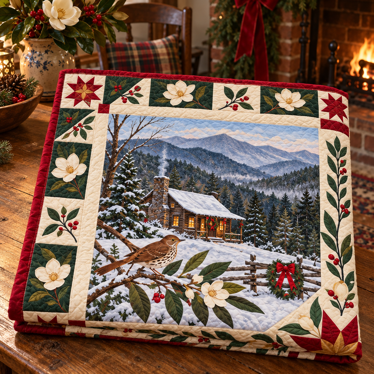 Georgia Christmas Windows TD271026050 Quilt Blanket — folded mockup