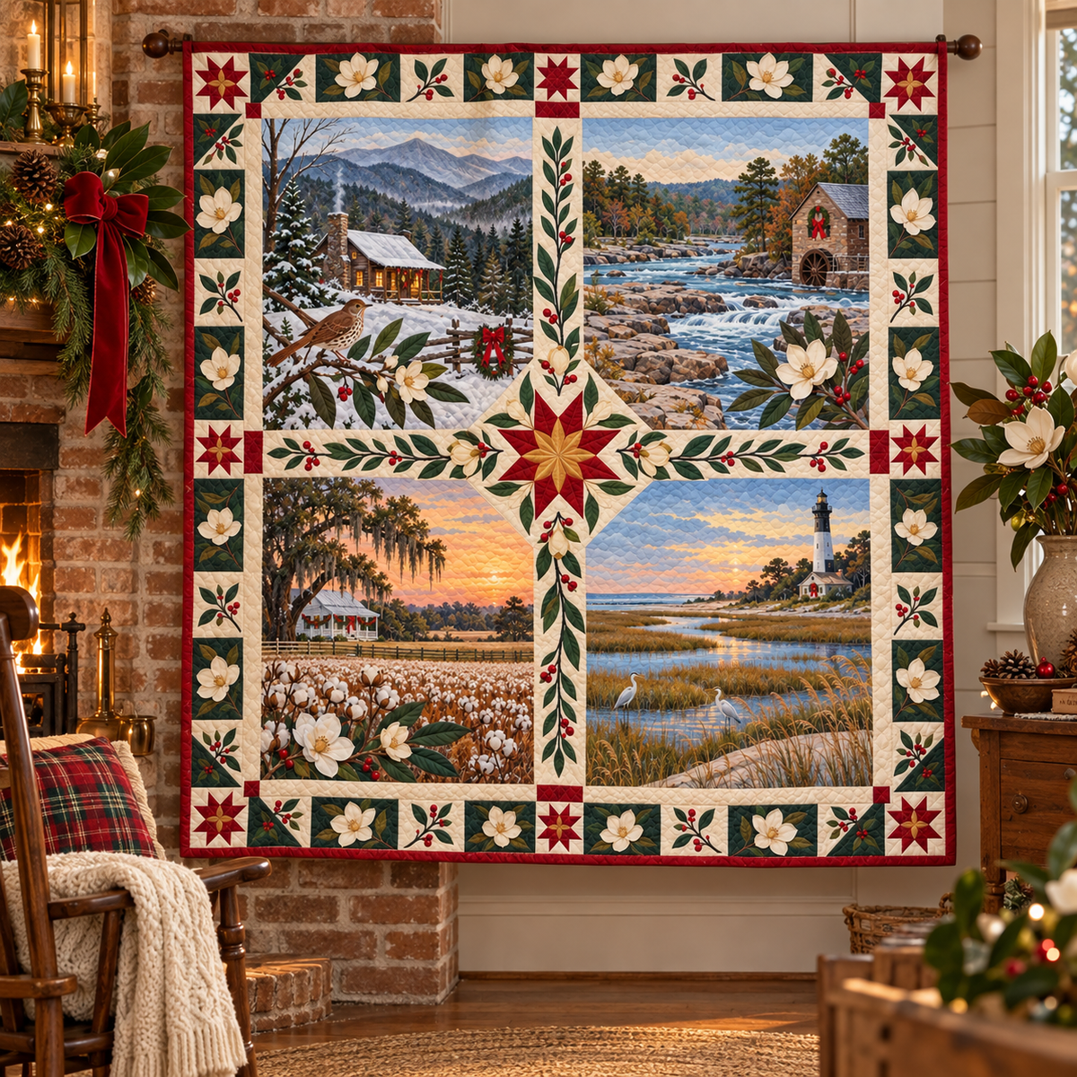 Georgia Christmas Windows TD271026050 Quilt Blanket — hanging mockup
