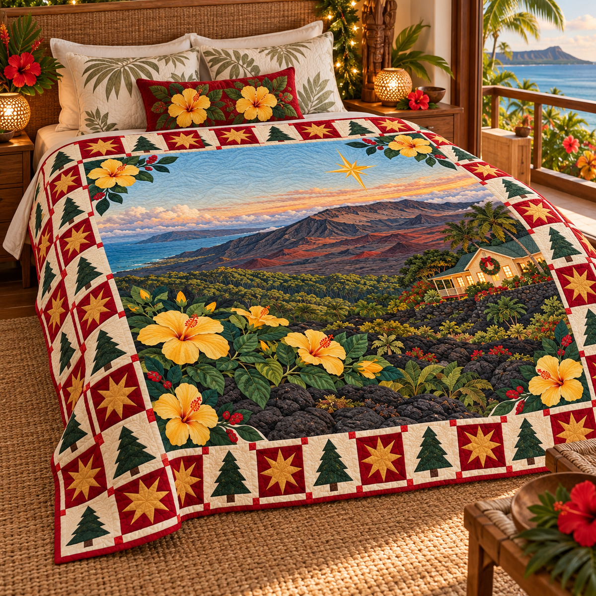 Island Hibiscus Light Christmas Eve TD271026051 Quilt Blanket — bed mockup