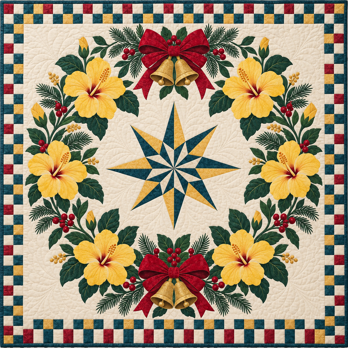 Yellow Hibiscus Halo Christmas Wreath TD271026052 Quilt Blanket — original design