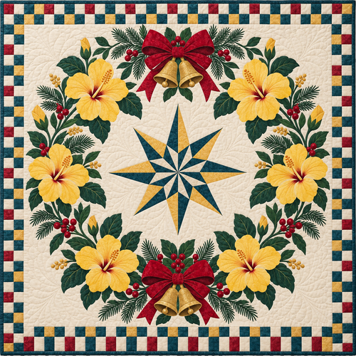 Yellow Hibiscus Halo Christmas Wreath TD271026052 Quilt Blanket — original design