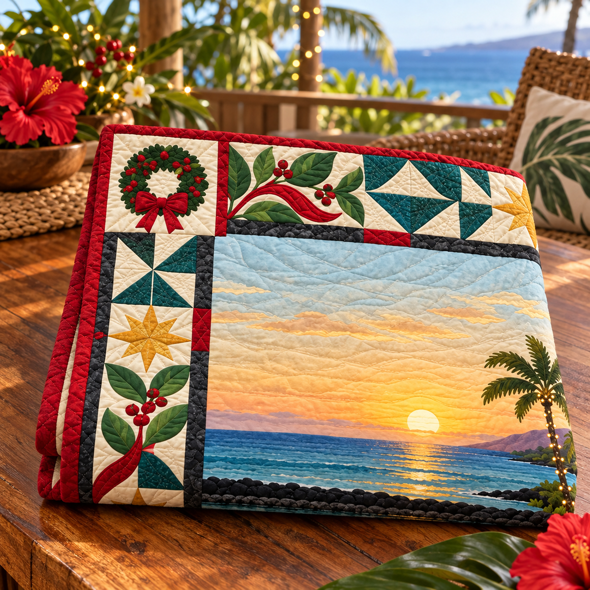 Lava Coast Waterways Christmas Homecoming TD271026054 Quilt Blanket — folded mockup