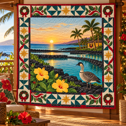 Lava Coast Waterways Christmas Homecoming TD271026054 Quilt Blanket — hanging mockup