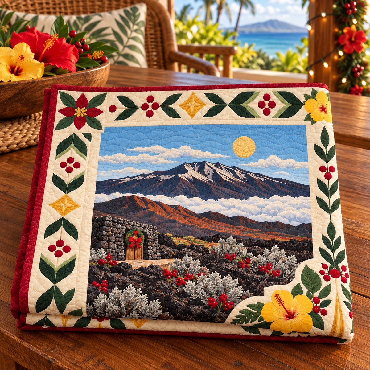 Hawaii Christmas Windows TD271026055 Quilt Blanket — folded mockup