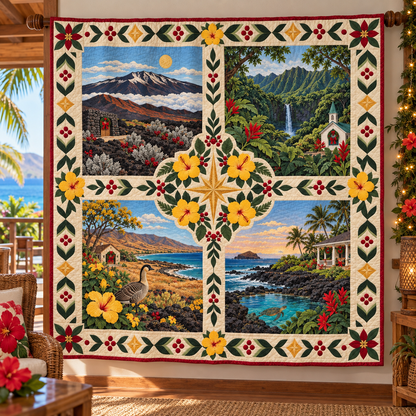 Hawaii Christmas Windows TD271026055 Quilt Blanket — hanging mockup