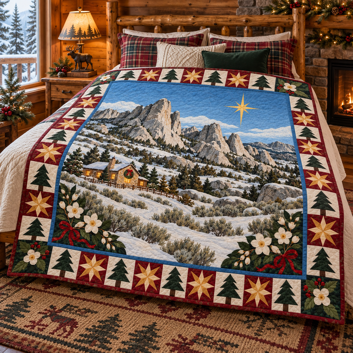 Syringa Stone Spires Christmas Eve TD271026056 Quilt Blanket — bed mockup