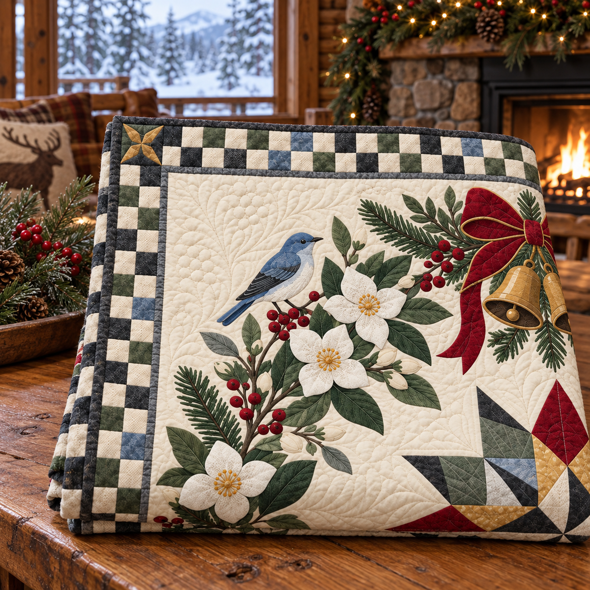 Syringa Christmas Wreath TD271026057 Quilt Blanket — folded mockup