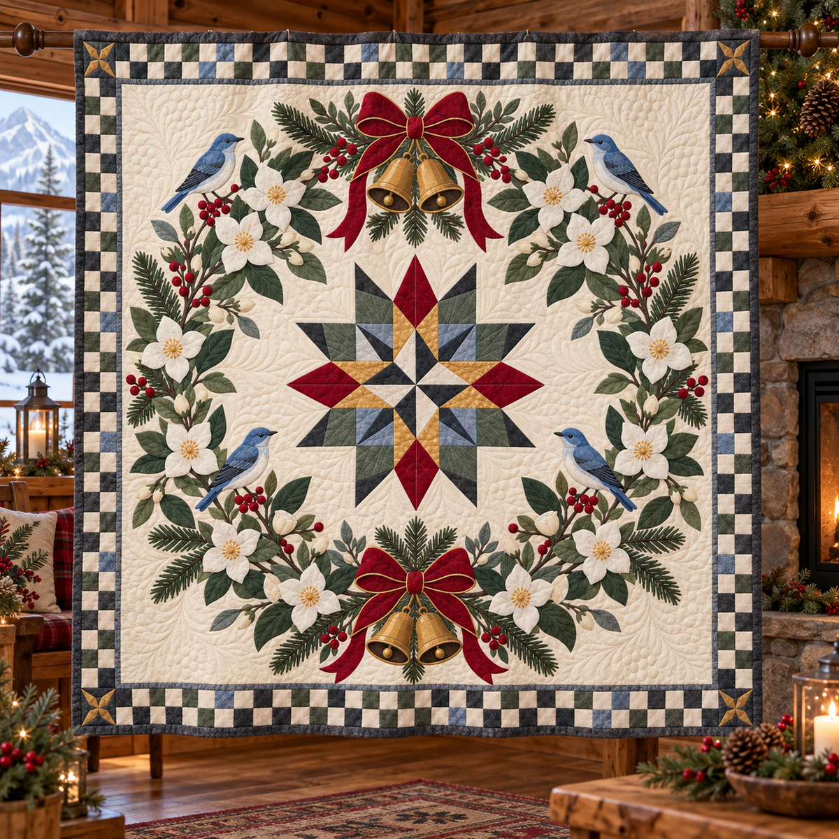 Syringa Christmas Wreath TD271026057 Quilt Blanket — hanging mockup