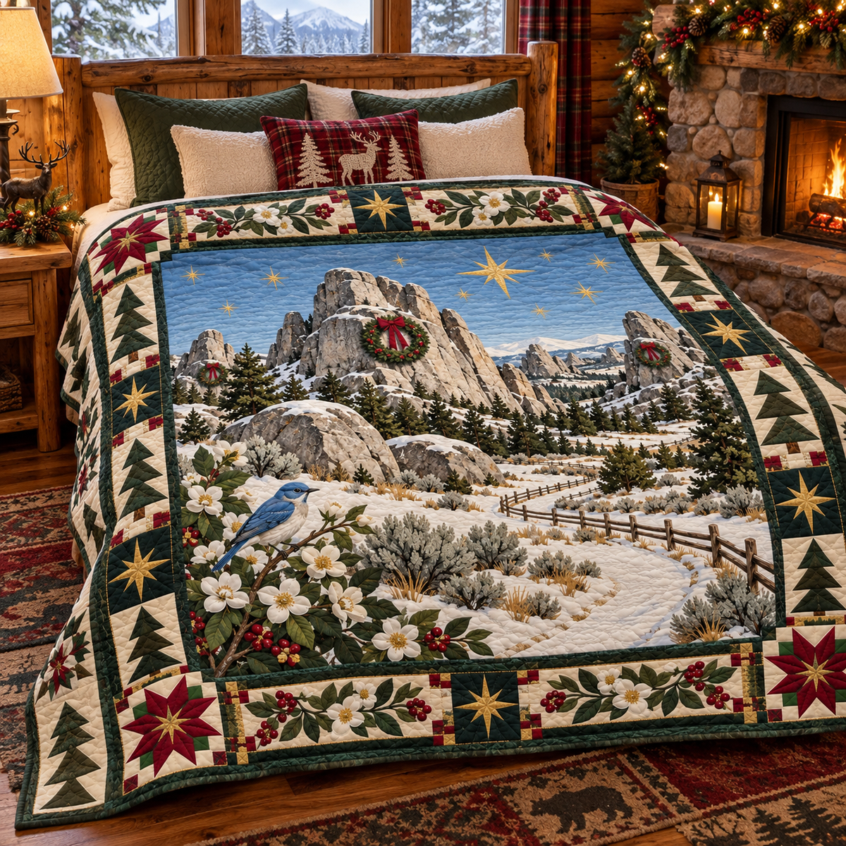 Granite Passage Christmas Homecoming TD271026059 Quilt Blanket — bed mockup