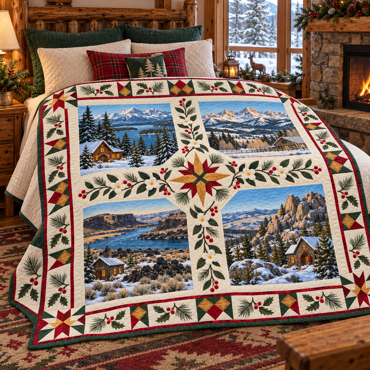 Idaho Christmas Windows TD271026060 Quilt Blanket — bed mockup