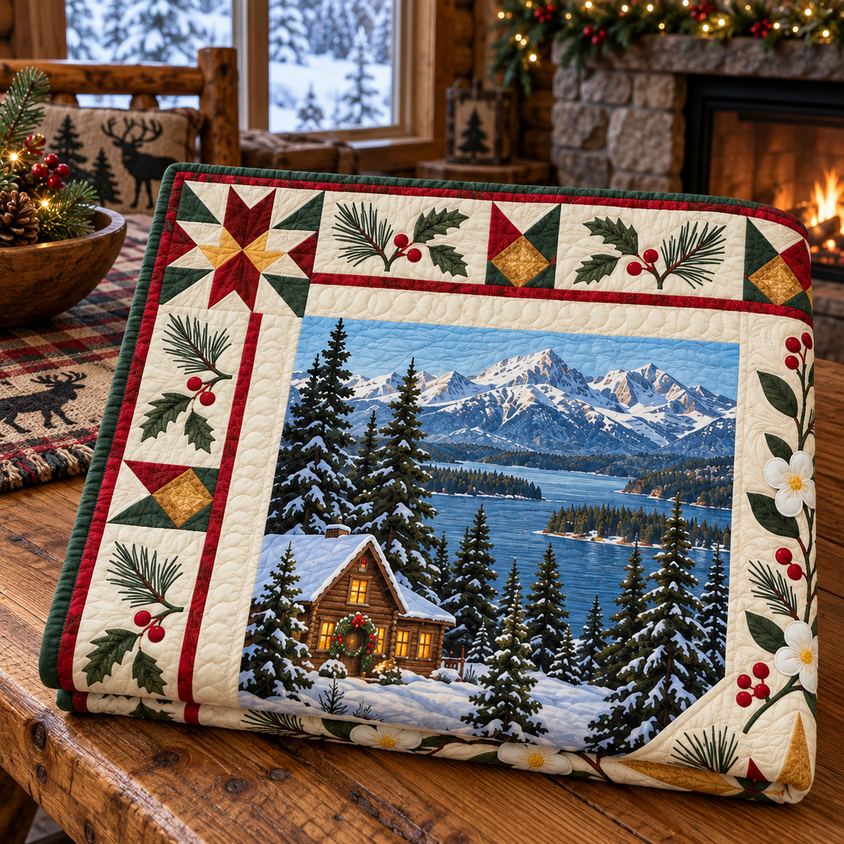 Idaho Christmas Windows TD271026060 Quilt Blanket — folded mockup