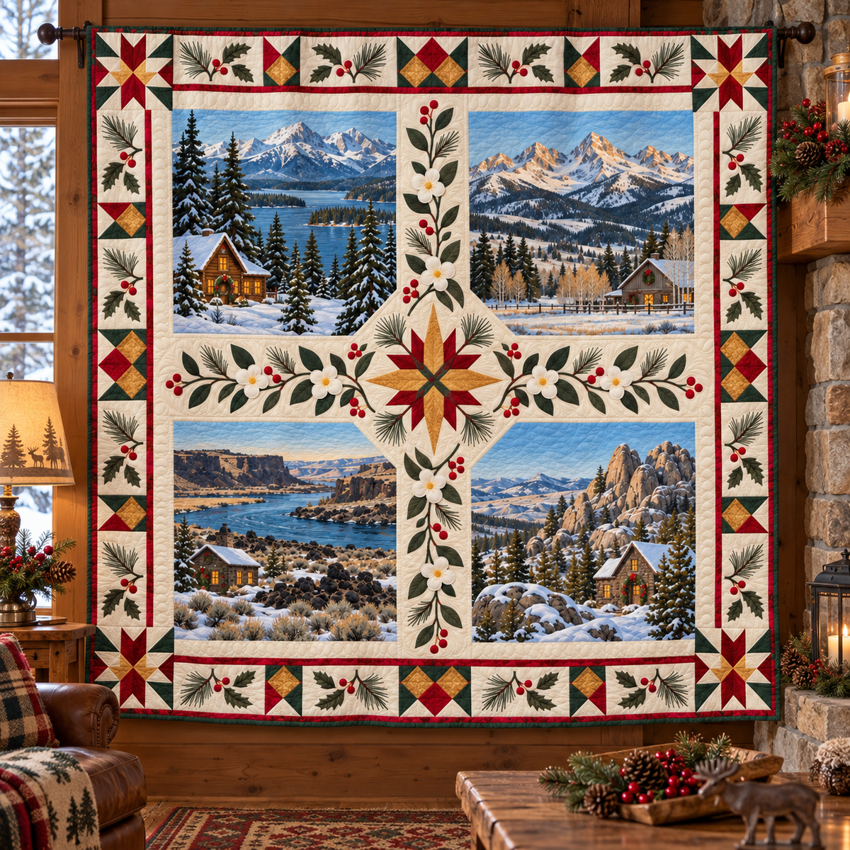 Idaho Christmas Windows TD271026060 Quilt Blanket — hanging mockup