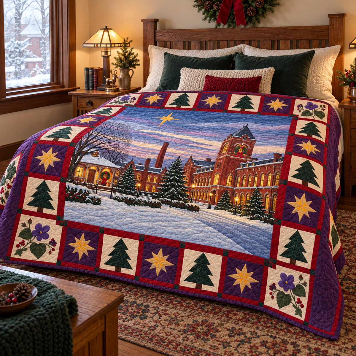 Violet Neighborhoods Christmas Eve TD271026061 Quilt Blanket — bed mockup