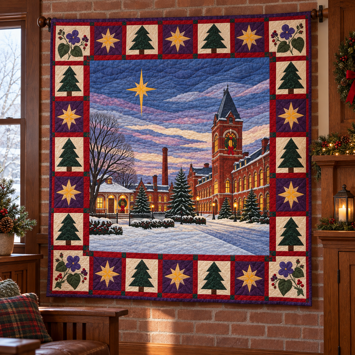 Violet Neighborhoods Christmas Eve TD271026061 Quilt Blanket — hanging mockup