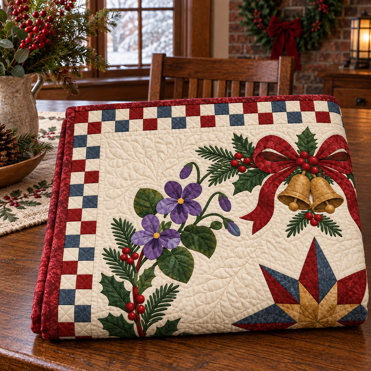 Violet Christmas Wreath TD271026062 Quilt Blanket — folded mockup