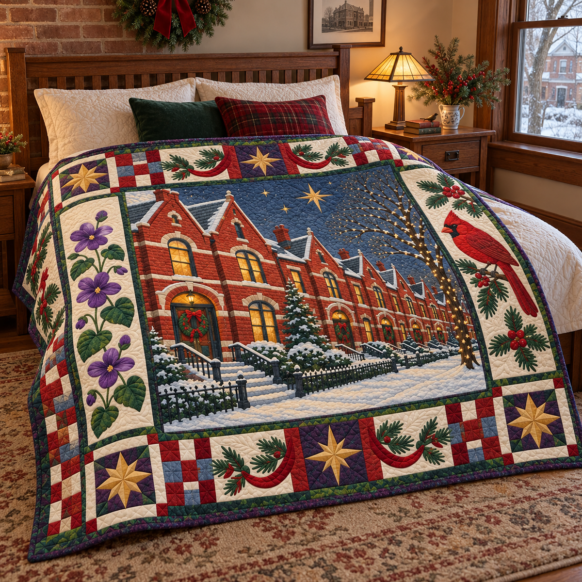 Pullman Brick Rhythm Christmas Homecoming TD271026064 Quilt Blanket — bed mockup