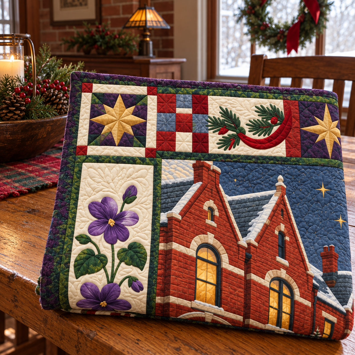 Pullman Brick Rhythm Christmas Homecoming TD271026064 Quilt Blanket — folded mockup
