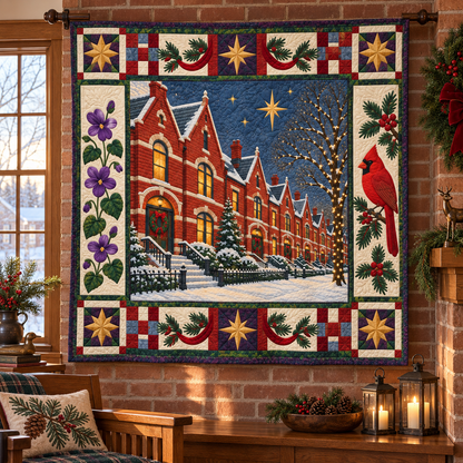 Pullman Brick Rhythm Christmas Homecoming TD271026064 Quilt Blanket — hanging mockup