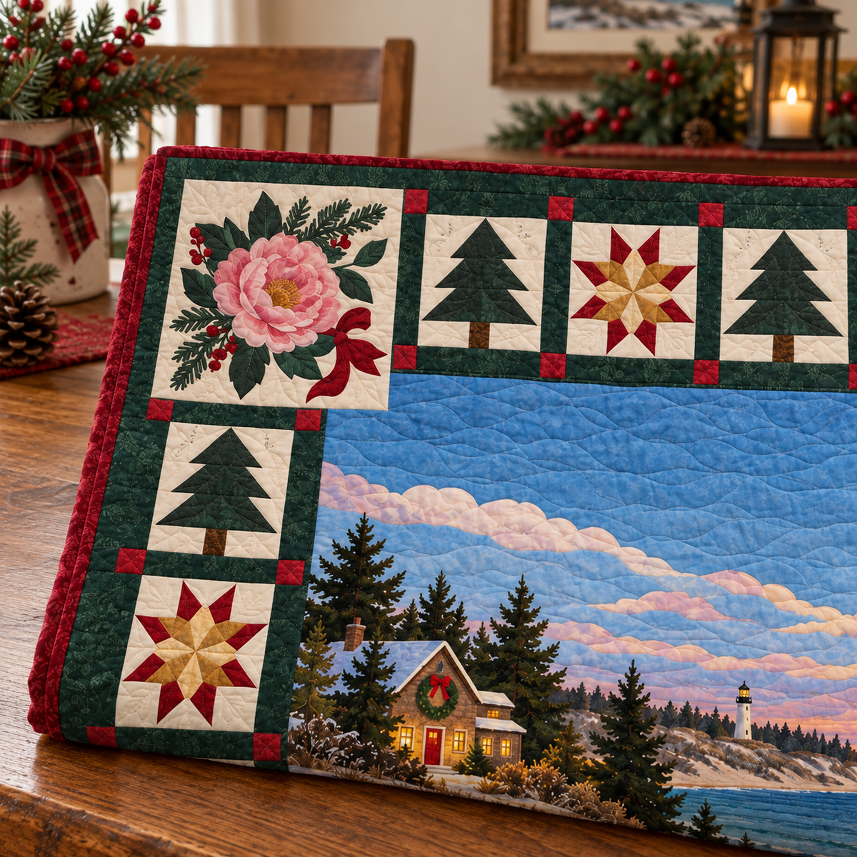 Dunes and Peonies Christmas Eve TD271026066 Quilt Blanket — folded mockup
