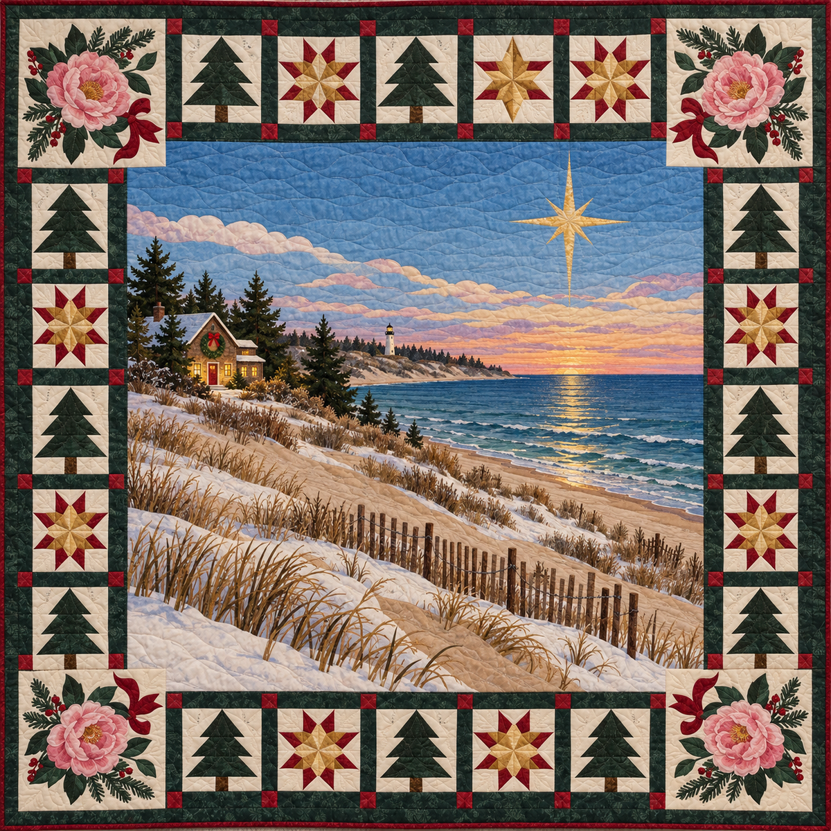 Dunes and Peonies Christmas Eve TD271026066 Quilt Blanket — original design