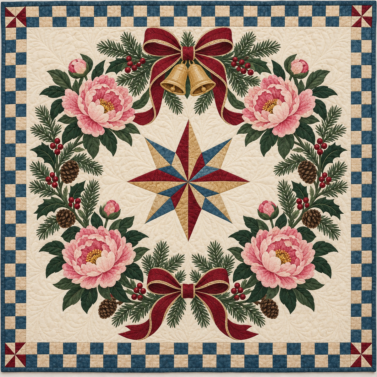 Peony Christmas Wreath TD271026067 Quilt Blanket — original design